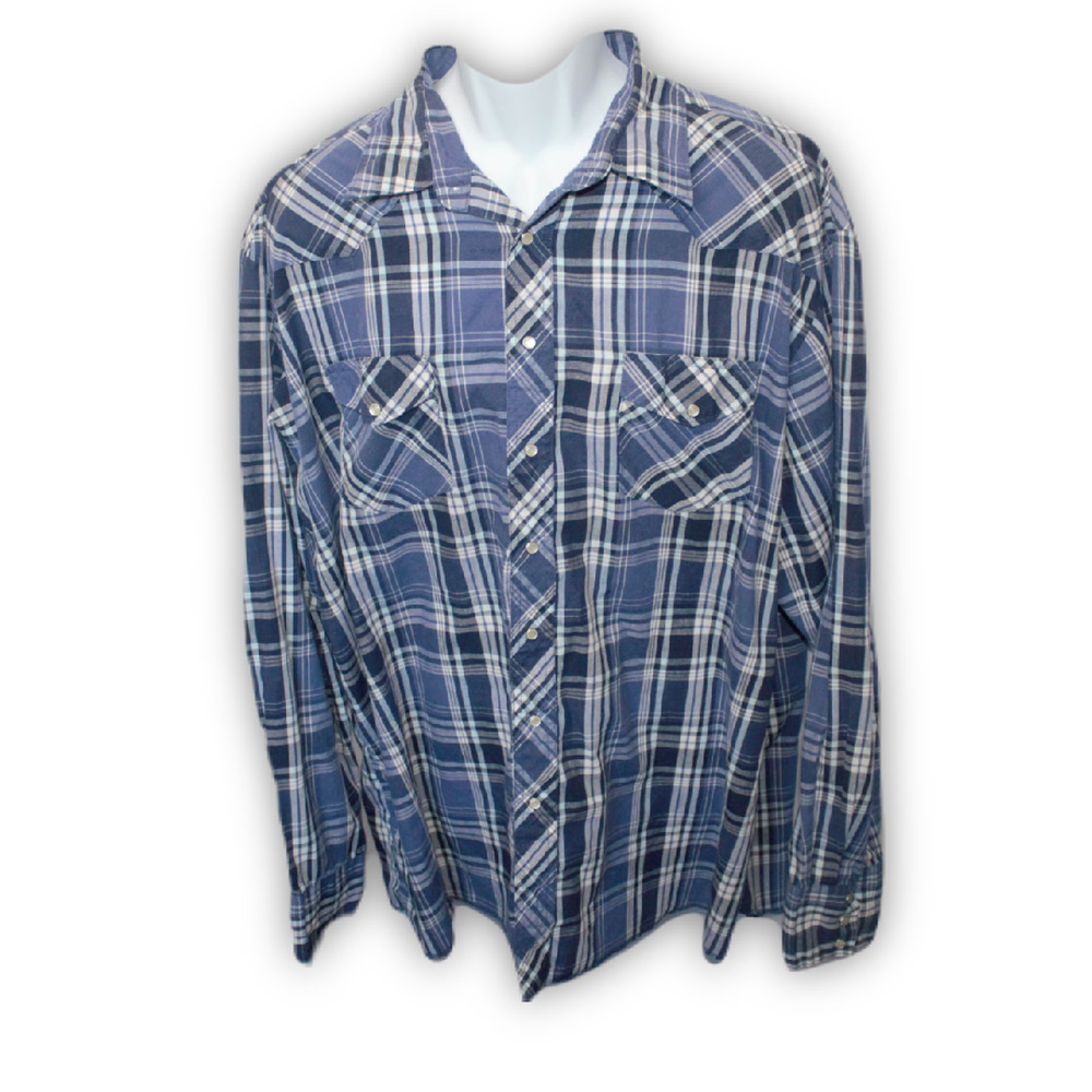 Wrangler Pearl Snap Shirt Men’s 3XL Tall Blue Long Sleeve